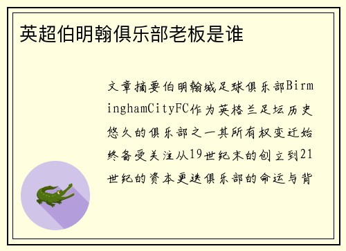 英超伯明翰俱乐部老板是谁