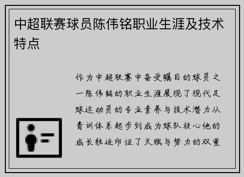 中超联赛球员陈伟铭职业生涯及技术特点