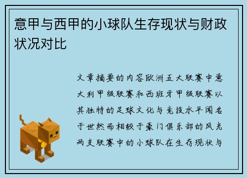 意甲与西甲的小球队生存现状与财政状况对比